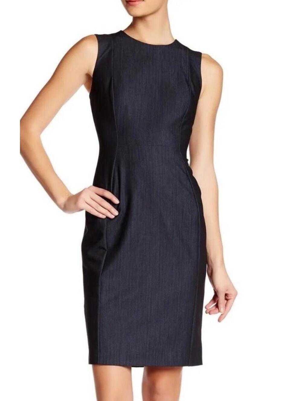 Calvin Klein Dress Women Midi Sheath Pencil Charcoal Grey Sleeveless Zip Career